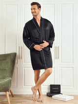 [Black] SilkSilky-CA Pure Silk 3/4 Sleeve Mens Robe 004