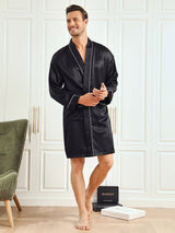 [Black] SilkSilky-CA Pure Silk 3/4 Sleeve Mens Robe 006