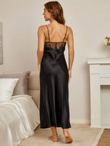 [Black] SilkSilky-CA Pure Silk Deep V Neck Nightgown 002