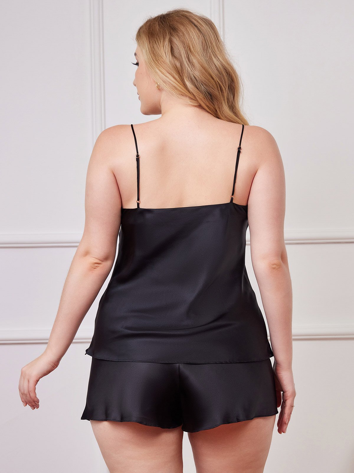 [Black] SilkSilky-CA Pure Silk Deep V Neck Plus Size Camisole Set 002