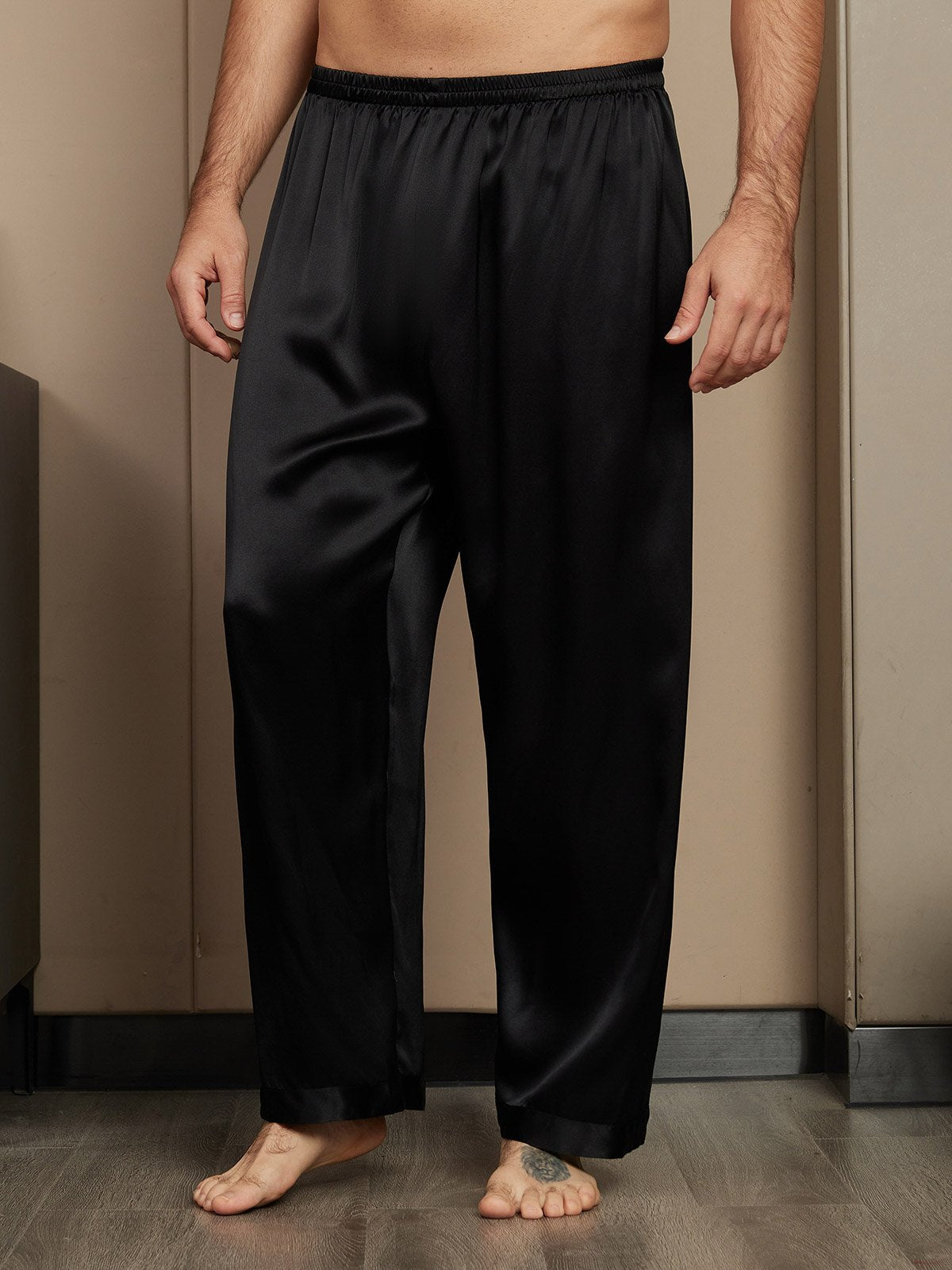 [Black] SilkSilky-CA Pure Silk Mens Sleep Bottoms 001