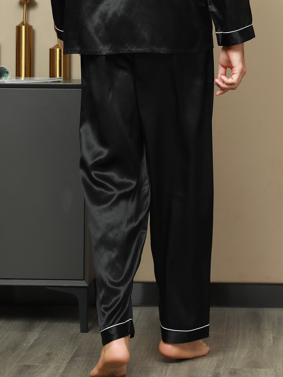 [Black] SilkSilky-CA Pure Silk Mens Sleep Bottoms 002
