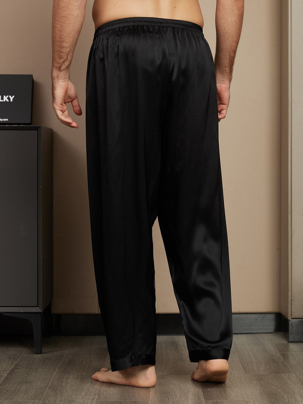 [Black] SilkSilky-CA Pure Silk Mens Sleep Bottoms 002