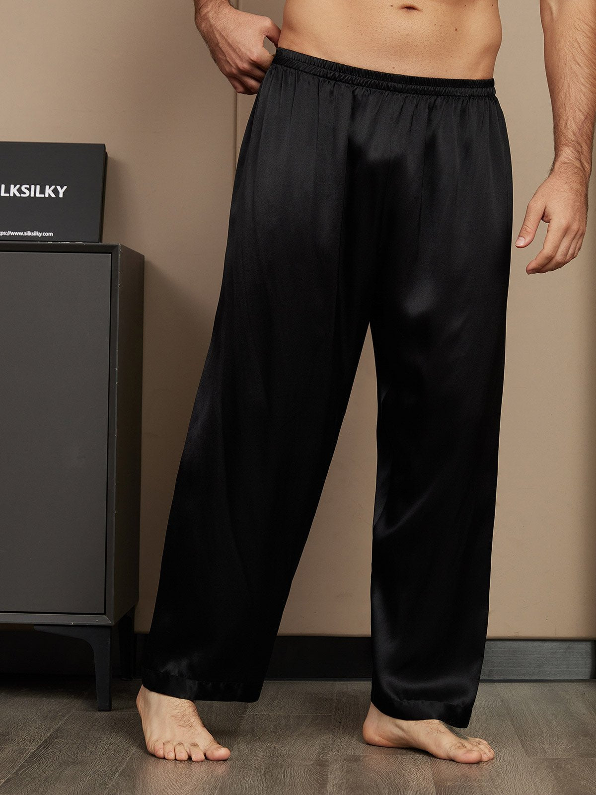 [Black] SilkSilky-CA Pure Silk Mens Sleep Bottoms 004