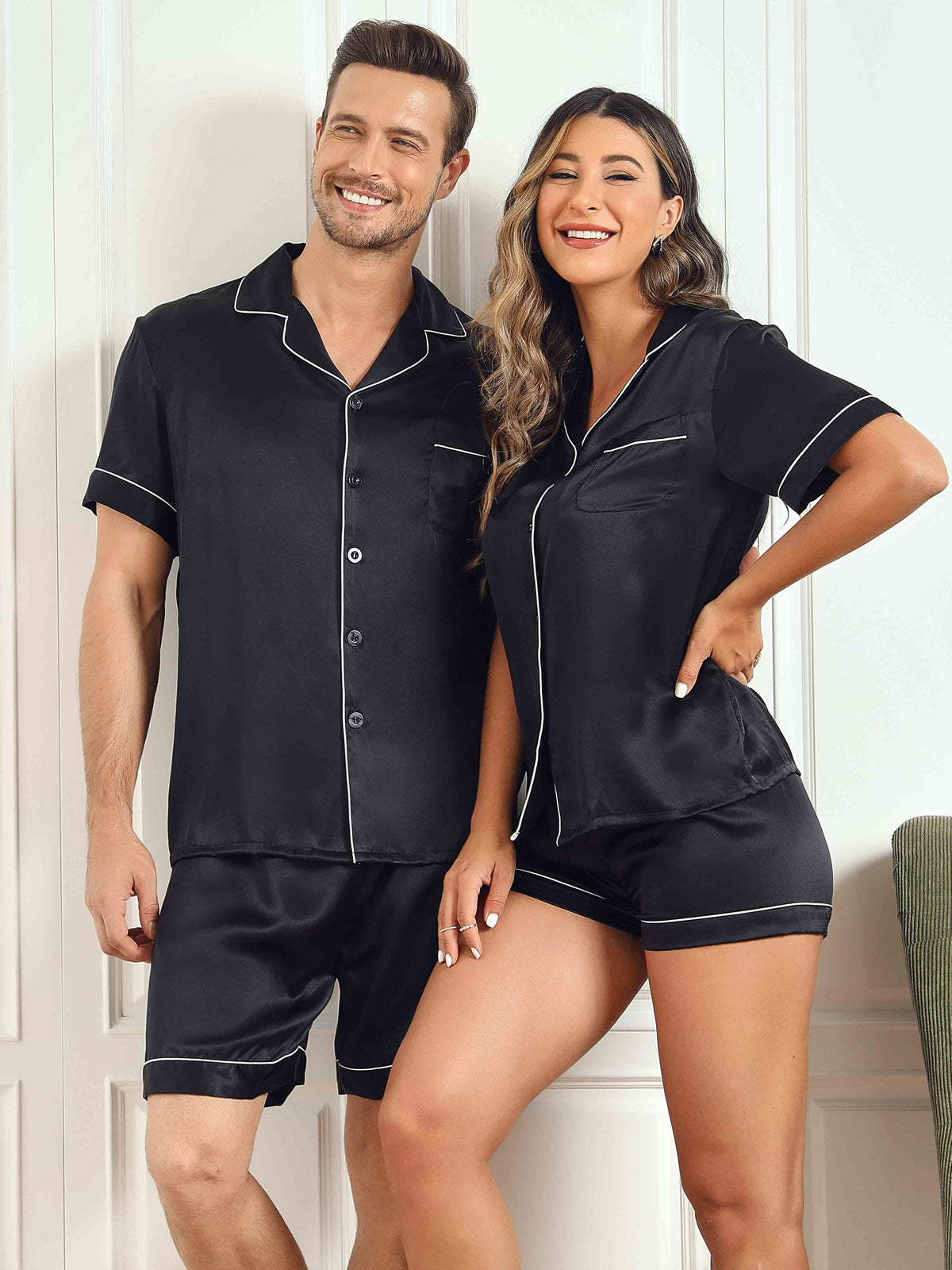 [Black] SilkSilky-CA Pure Silk Short Sleeve Couple 001