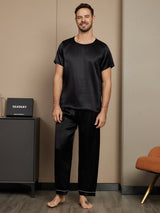 [Black] SilkSilky-CA Pure Silk Short Sleeve Round Neck Men's Pajamas 001