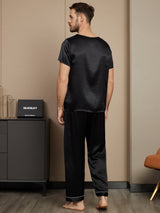 [Black] SilkSilky-CA Pure Silk Short Sleeve Round Neck Men's Pajamas 002