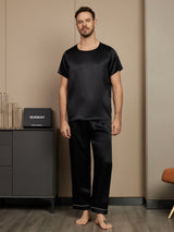 [Black] SilkSilky-CA Pure Silk Short Sleeve Round Neck Men's Pajamas 003