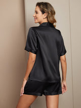 [Black] SilkSilky-CA Pure Silk Notch Collar Women's Pajamas 002,