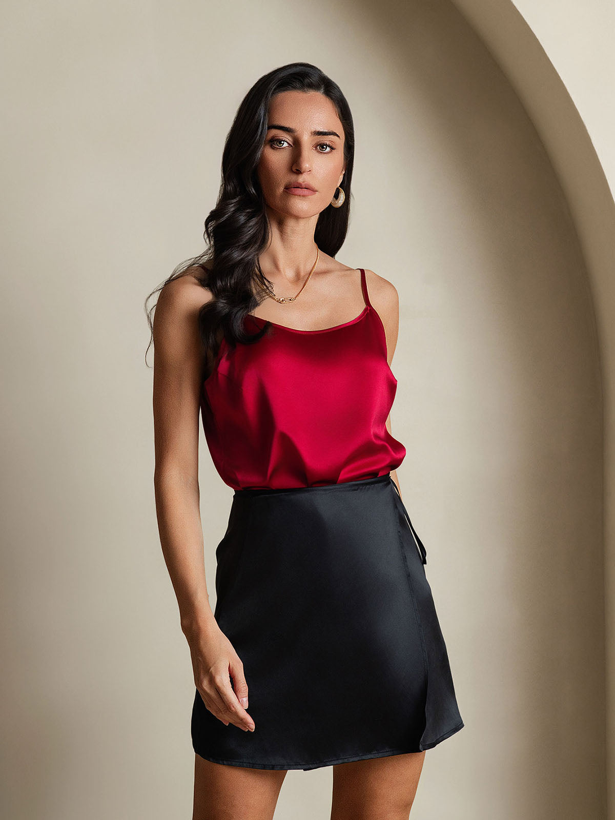 [Black] SilkSilky-CA Pure Silk Skirt 003