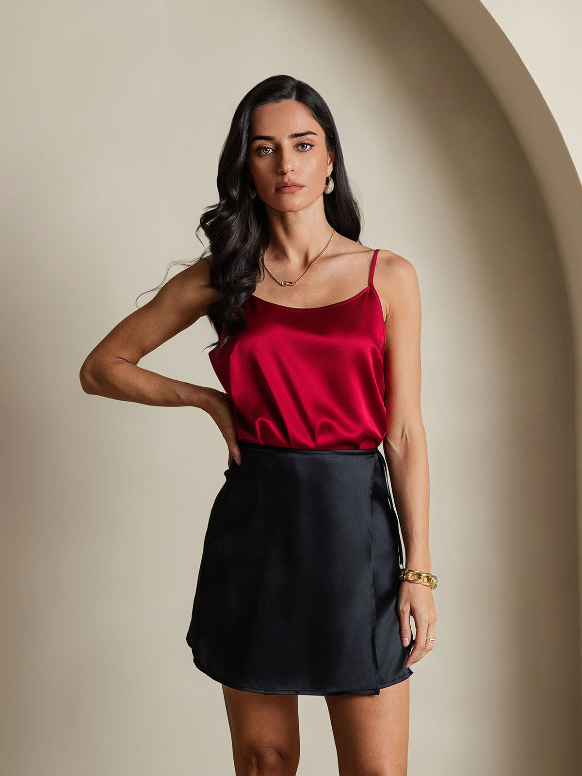 [Black] SilkSilky-CA Pure Silk Skirt 004