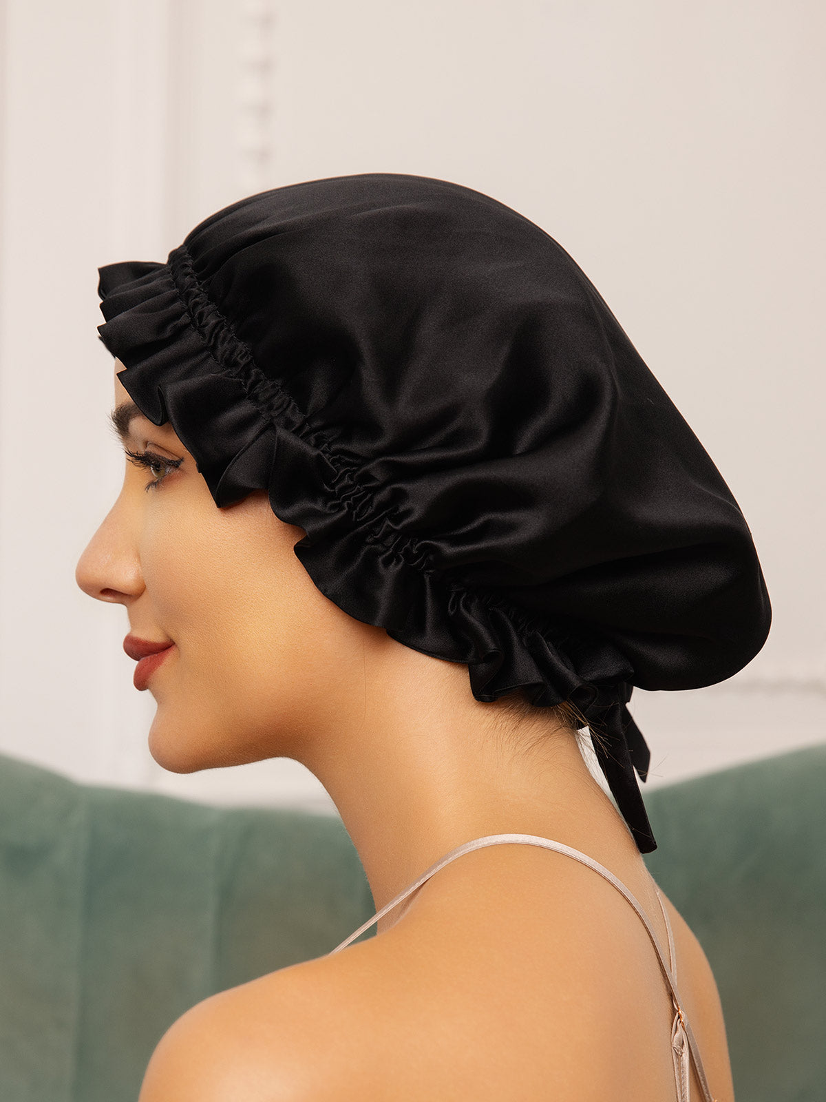 [Black] SilkSilky-CA Pure Silk Sleep Cap 002