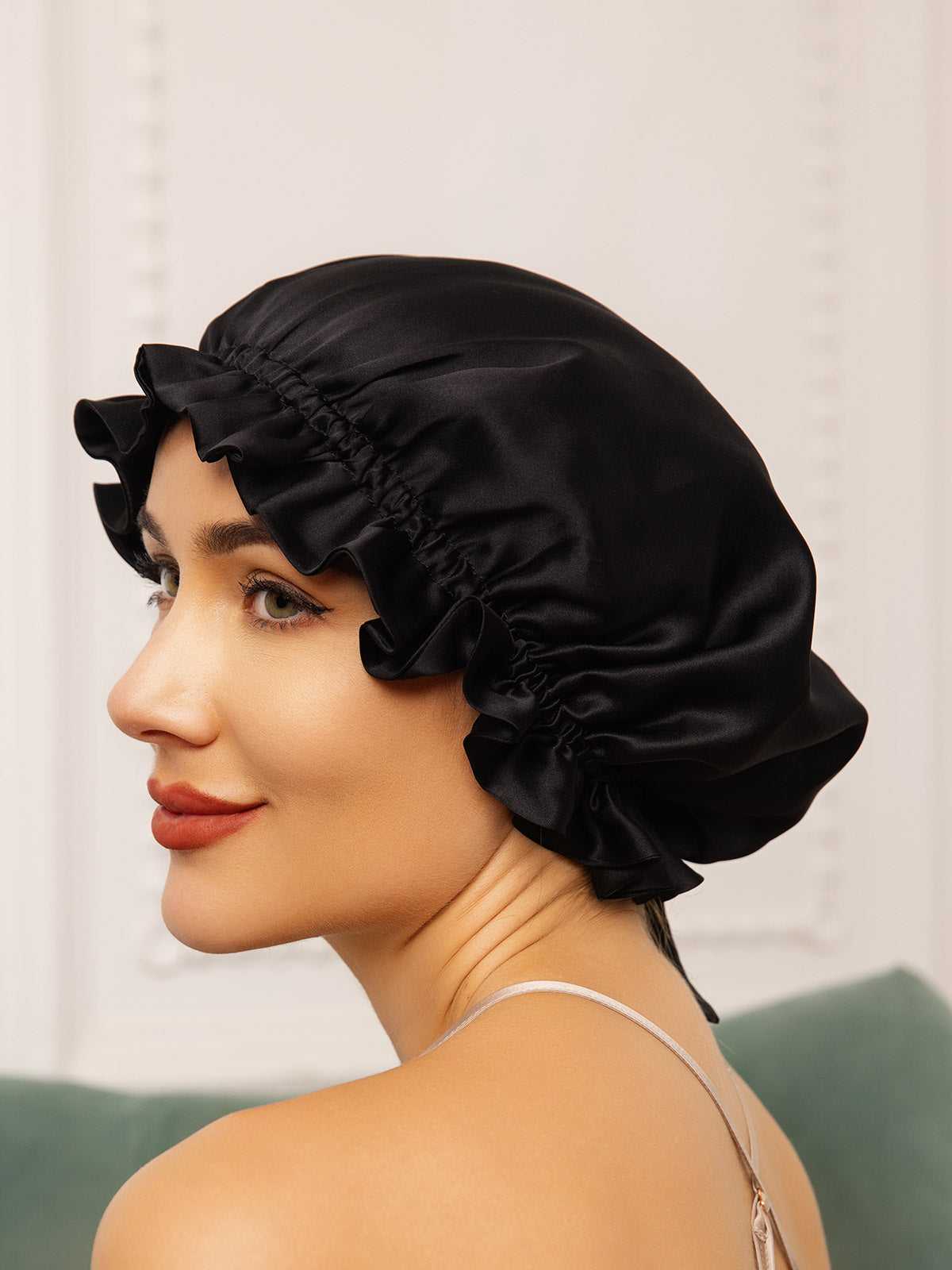 [Black] SilkSilky-CA Pure Silk Sleep Cap 003