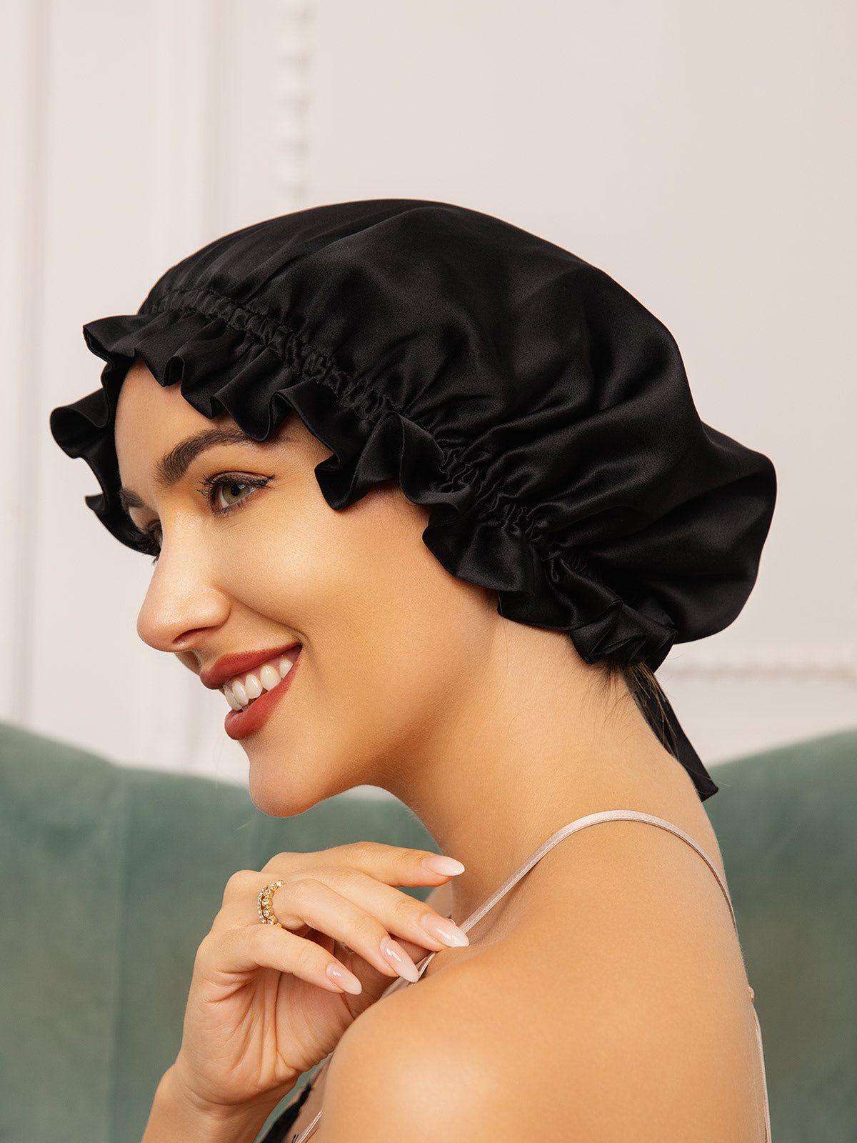 [Black] SilkSilky-CA Pure Silk Sleep Cap 004