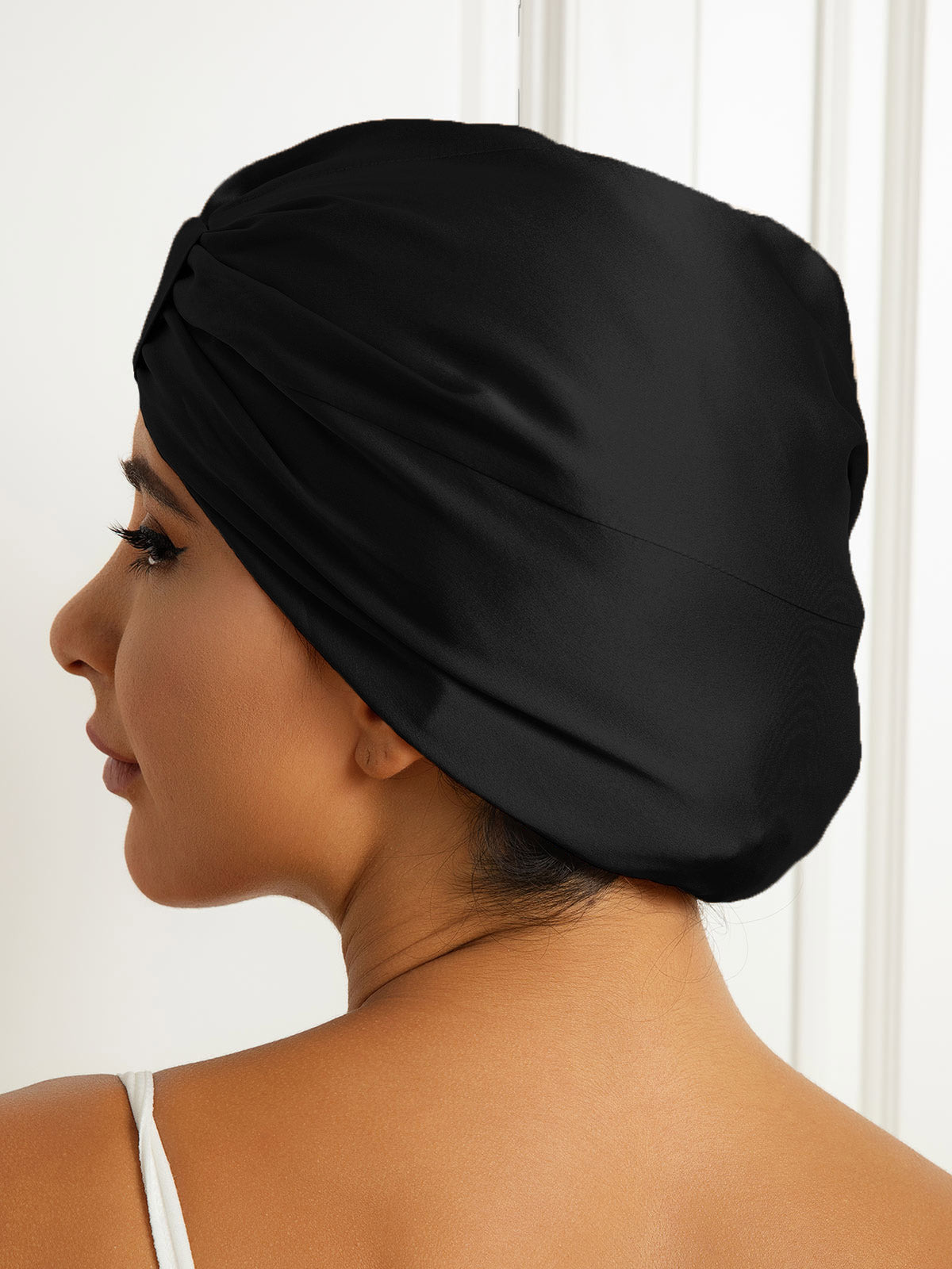 [Black] SilkSilky-CA Pure Silk Sleep Cap 004