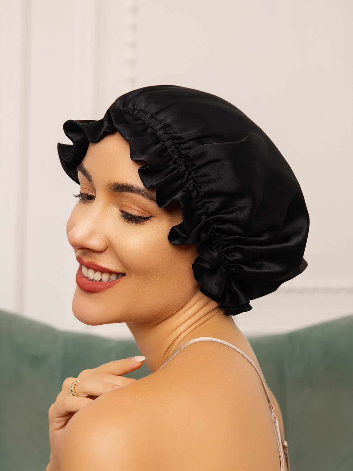 [Black] SilkSilky-CA Pure Silk Sleep Cap 005