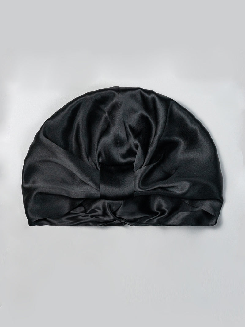 [Black] SilkSilky-CA Pure Silk Sleep Cap 005
