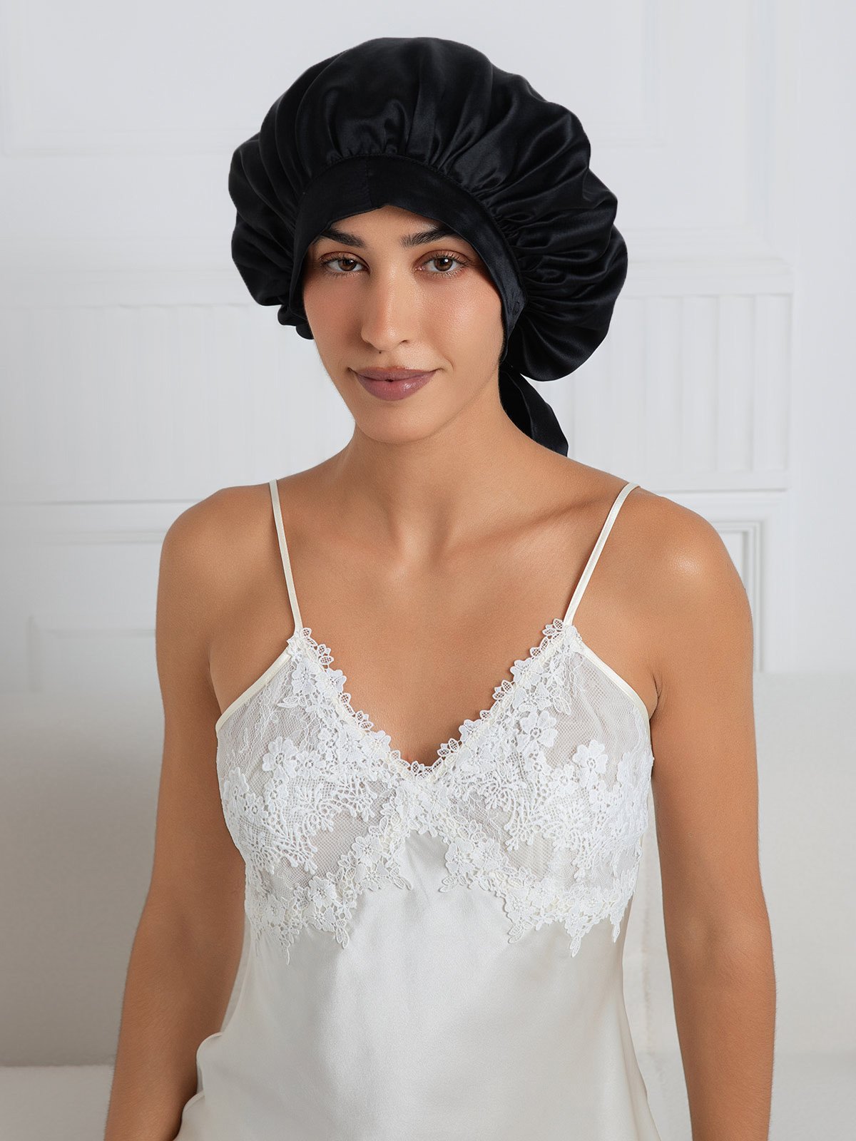 [Black] SilkSilky-CA Pure Silk Sleep Cap 005