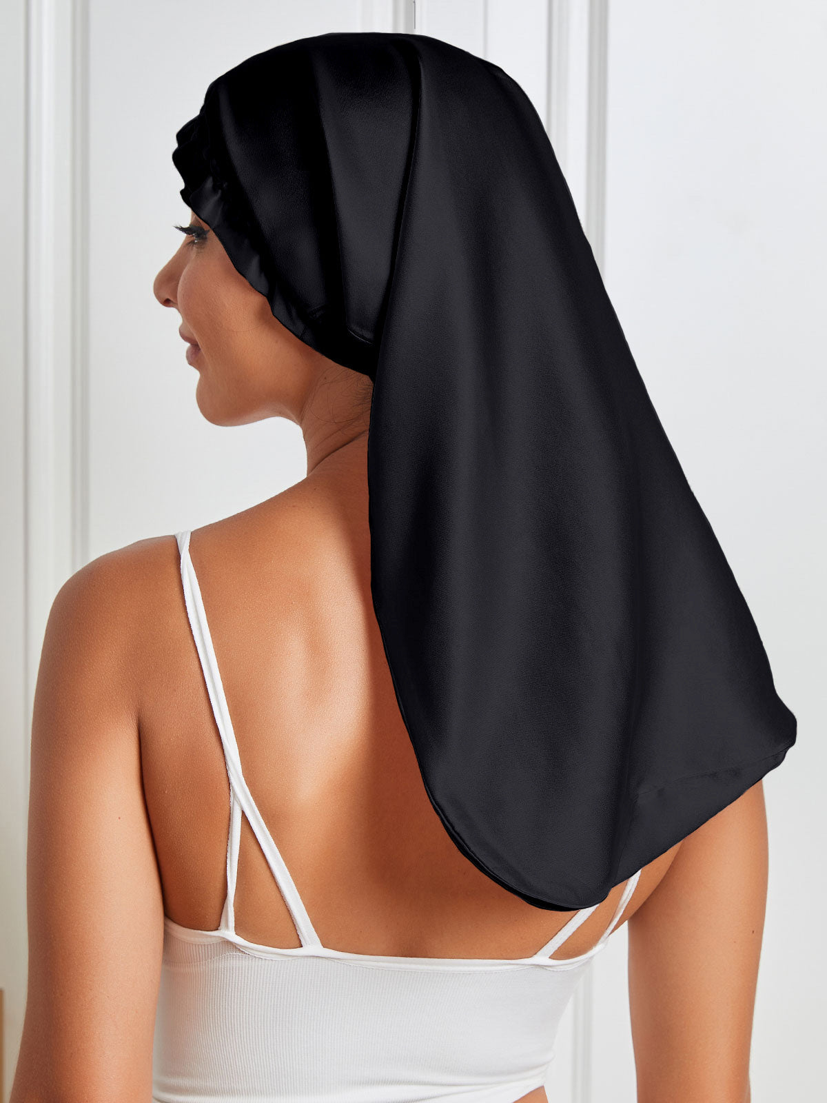 [Black] SilkSilky-CA Pure Silk Sleep Cap 006