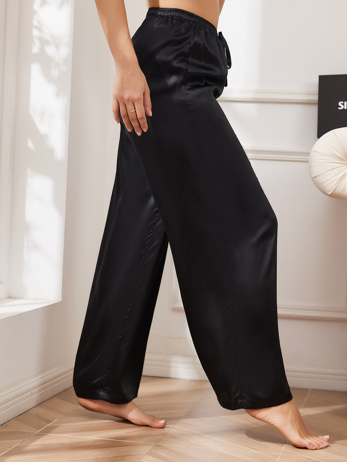 [Black] SilkSilky-CA Pure Silk Womens Pants 003