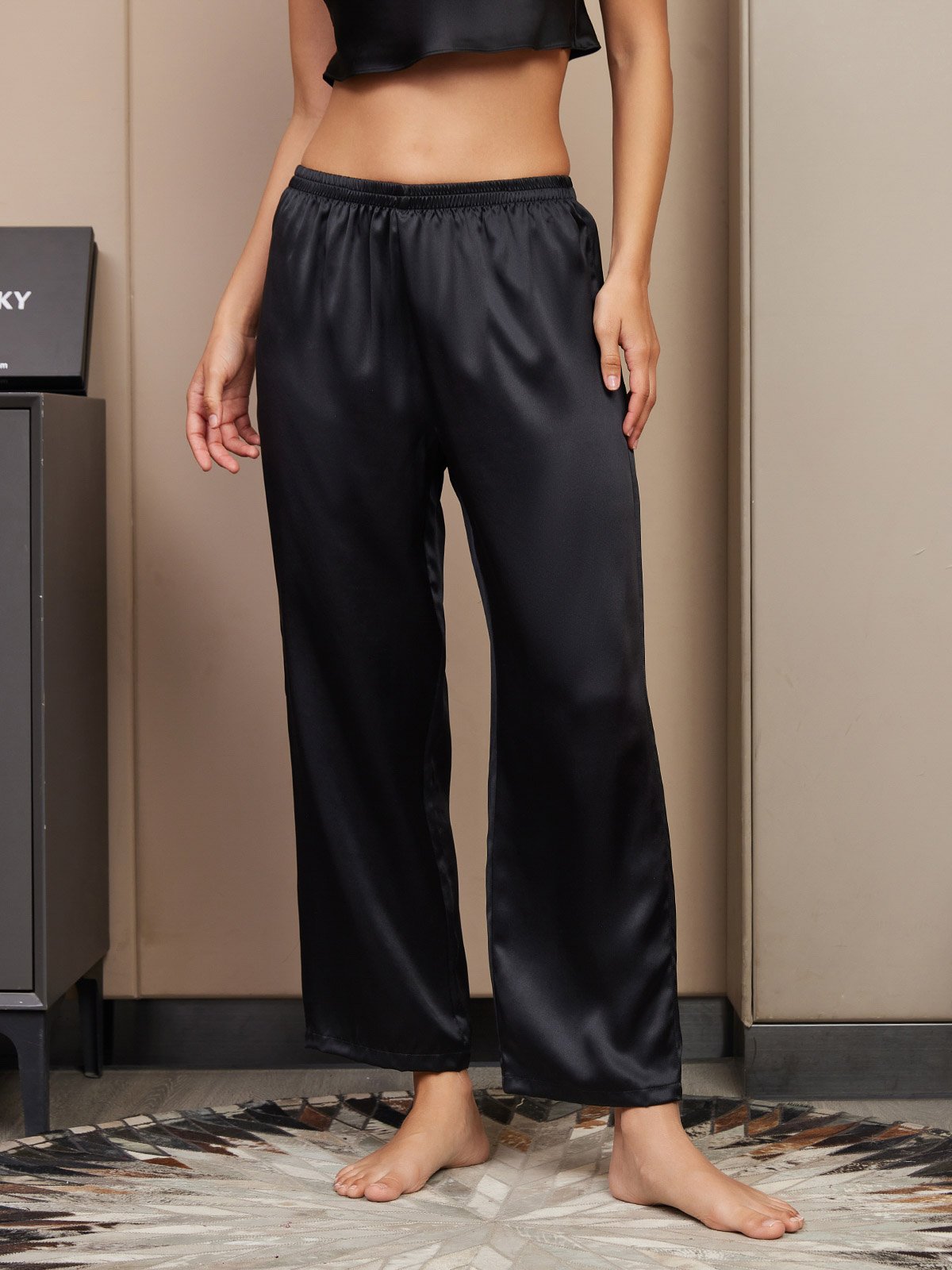 [Black] SilkSilky-CA Pure Silk Womens Sleep Bottoms 001