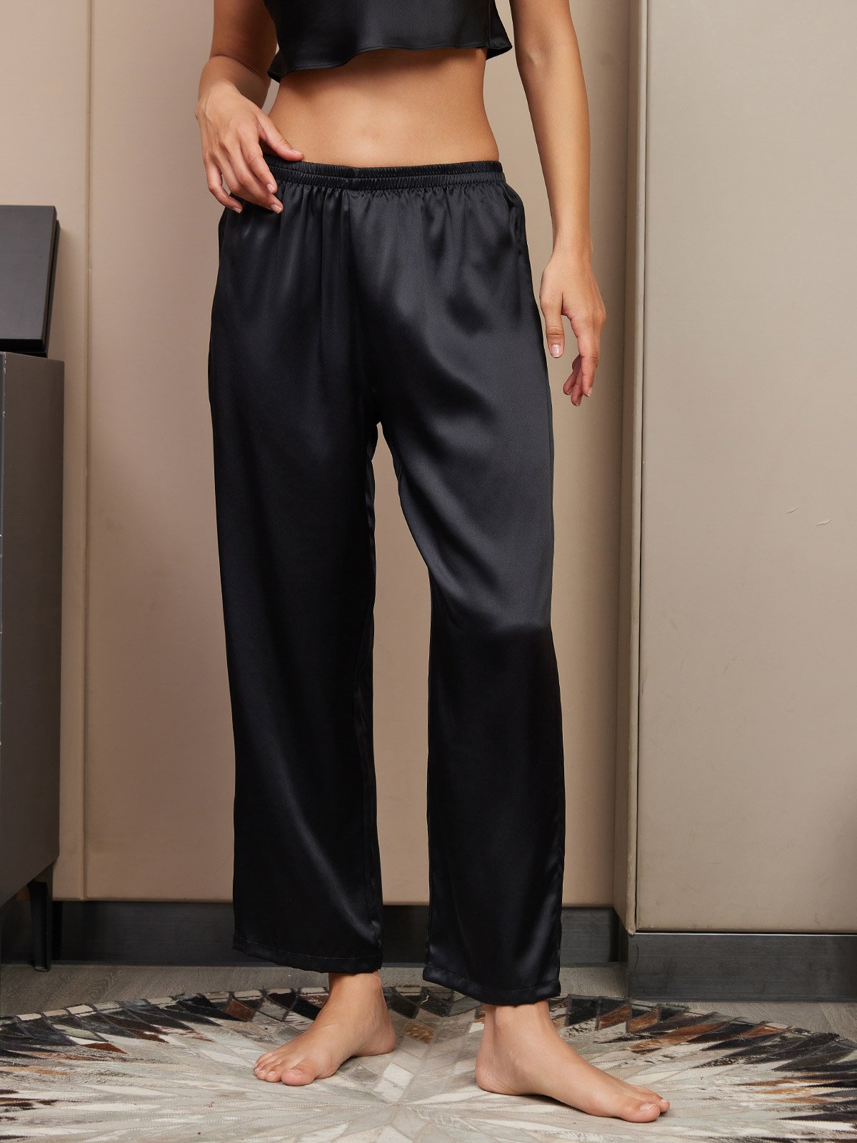 [Black] SilkSilky-CA Pure Silk Womens Sleep Bottoms 003