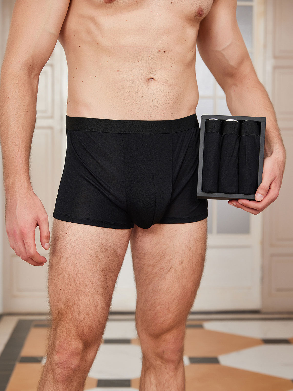 [Black] SilkSilky-CA Silk Knitted Mens Underwear 001
