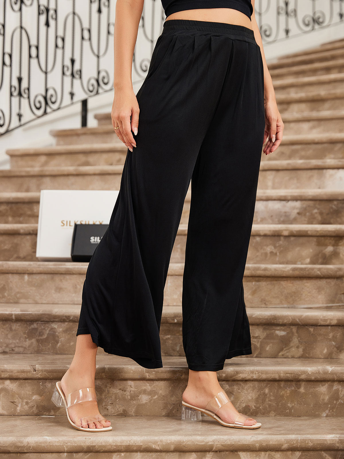 [Black] SilkSilky-CA Silk Knitted Womens Pants 001