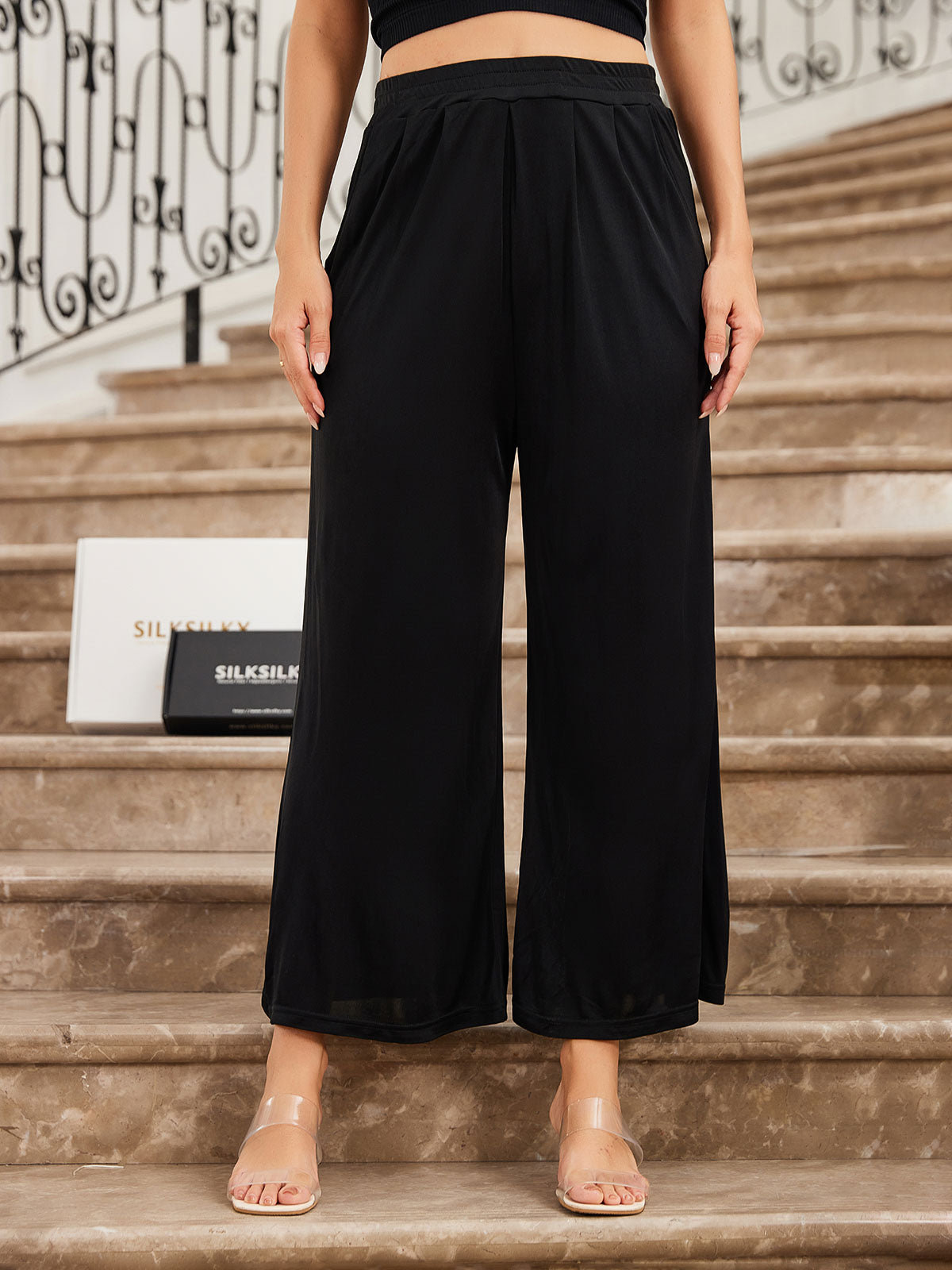 [Black] SilkSilky-CA Silk Knitted Womens Pants 003