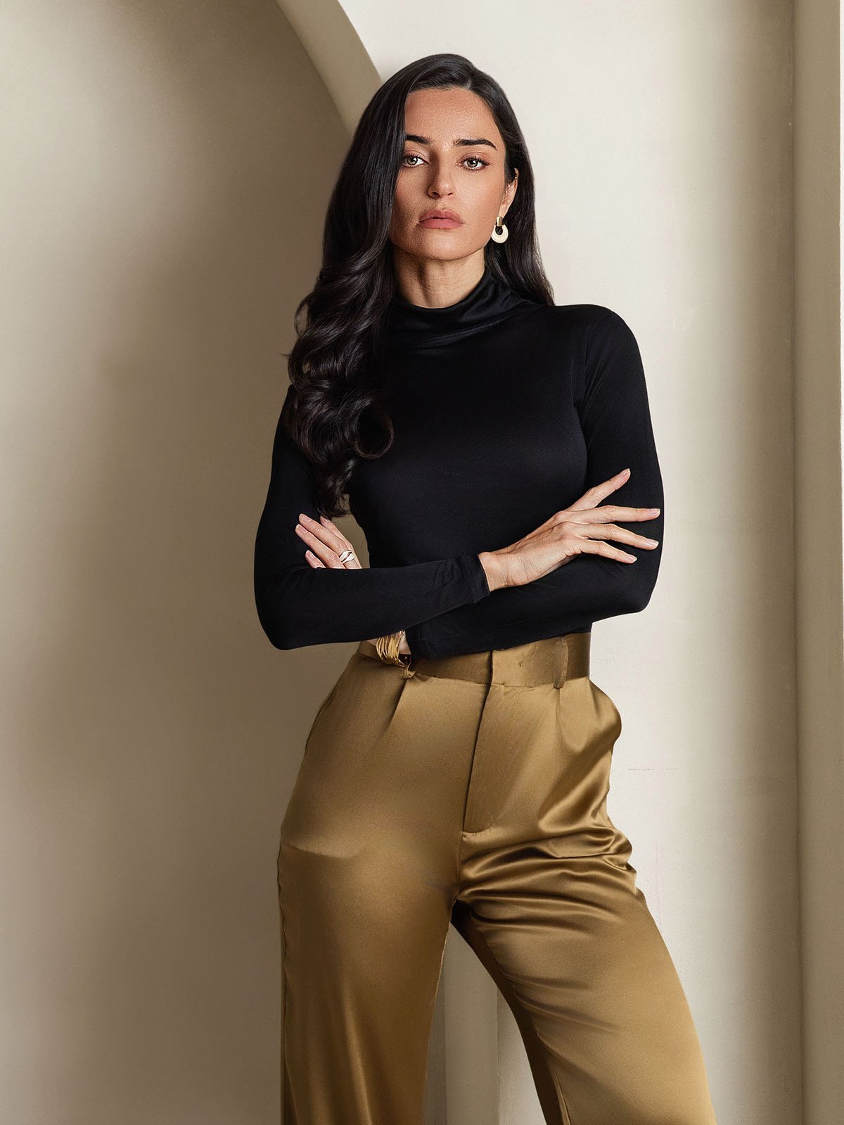 [Black] SilkSilky-CA Silk Long Sleeve Womens T-Shirt 004