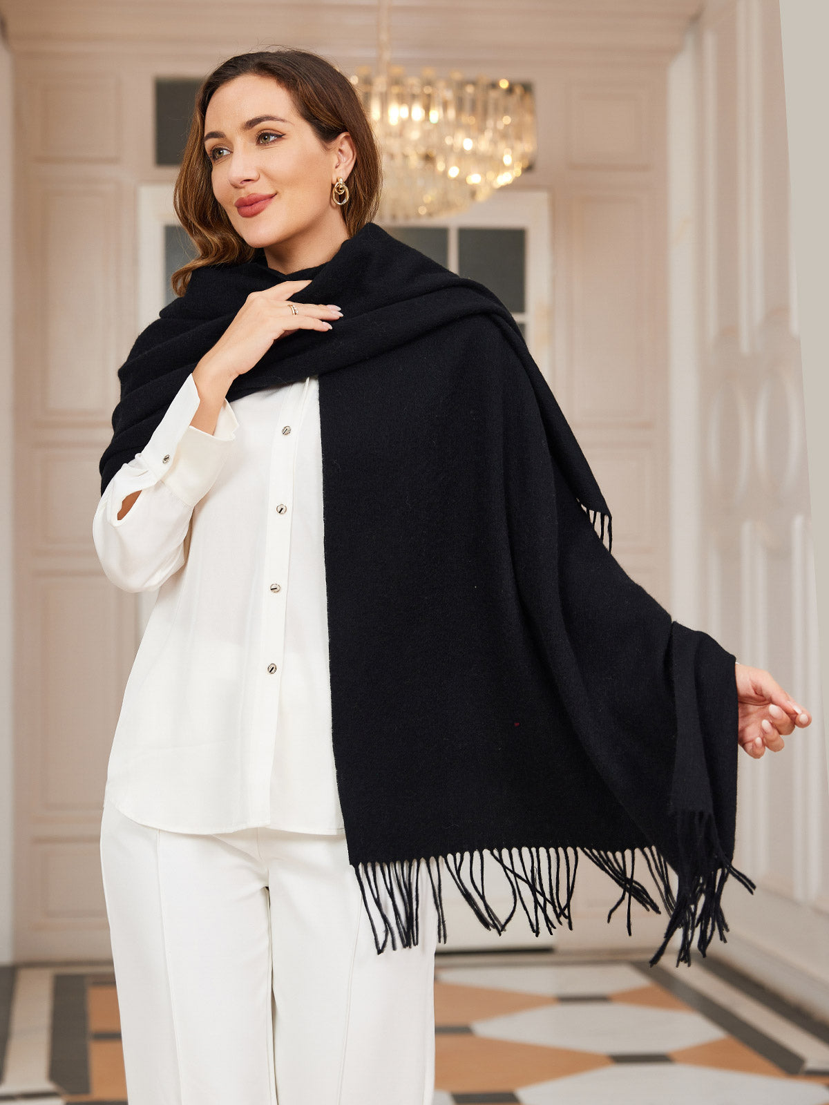 [Black] SilkSilky-CA Wool Scarf 004