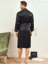 [Black] SilkSilky-CA 19Momme Pure Silk Long Sleeve Mens Robe 002