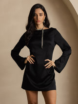 [Black] SilkSilky-CA Long Sleeve Boat Neck Dress 001