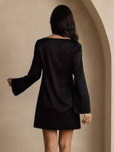 [Black] SilkSilky-CA Long Sleeve Boat Neck Dress 002
