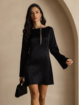 [Black] SilkSilky-CA Long Sleeve Boat Neck Dress 003