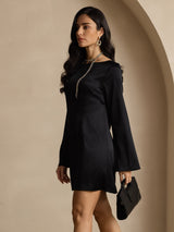 [Black] SilkSilky-CA Long Sleeve Boat Neck Dress 004