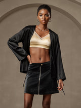 [Black] SilkSilky-CA 19Momme Stretch Silk Charmeuse Long Sleeve Women's Outerwear 001