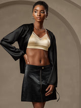 [Black] SilkSilky-CA 19Momme Stretch Silk Charmeuse Long Sleeve Women's Outerwear 003