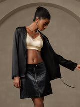 [Black] SilkSilky-CA 19Momme Stretch Silk Charmeuse Long Sleeve Women's Outerwear 004