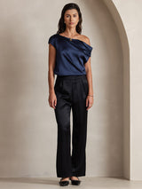 [Black] SilkSilky-CA 19Momme Stretch Silk Charmeuse Women's Pants 001