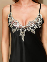[Black] SilkSilky-CA 3/4 Sleeve V Neck Nightgown&Robe Set 008