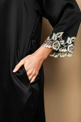 [Black] SilkSilky-CA 3/4 Sleeve V Neck Nightgown&Robe Set 009