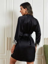 [Black] SilkSilky-CA 3/4 Sleeve Women's Robe 002