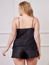 [Black] SilkSilky-CA Spaghetti Strap V Neck Plus Size Camisole Set 002