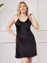 [Black] SilkSilky-CA Spaghetti Strap V Neck Plus Size Dress 001