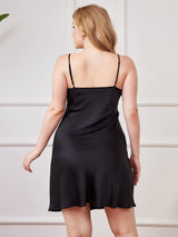 [Black] SilkSilky-CA Spaghetti Strap V Neck Plus Size Dress 002