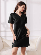 [Black] SilkSilky-CA Short Sleeve V Neck Nightgown 003