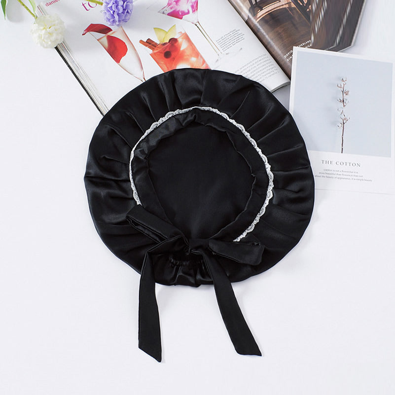 [Black] SilkSilky-CA Pure Silk Sleep Cap 004