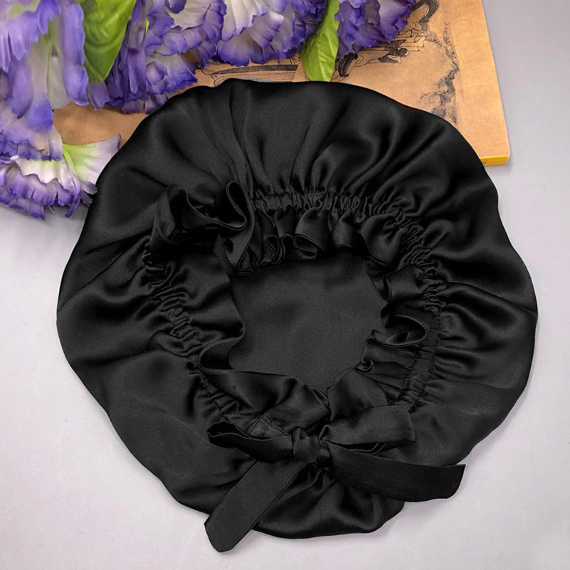 [Black] SilkSilky-CA Pure Silk Sleep Cap 006