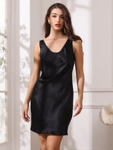 [Black] SilkSilky-CA Sleeveless Scoop Neck Nightgown 004